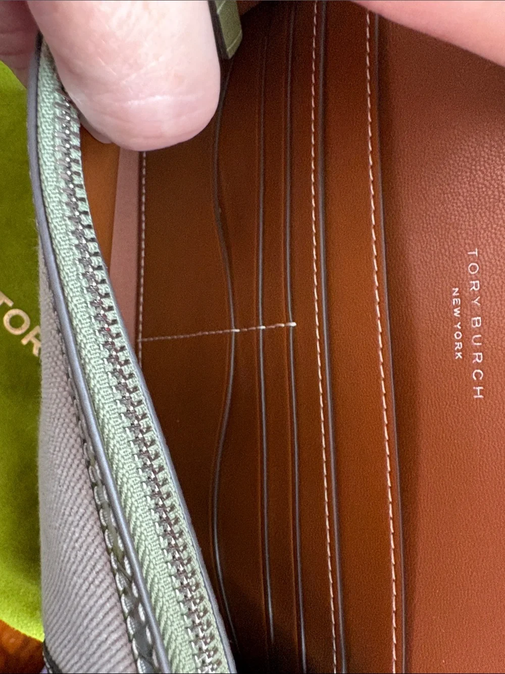 Tory Burch Thea Flat Wallet Crossbody Canvas Green Croc-embossed leather trim - Picture 8 of 16